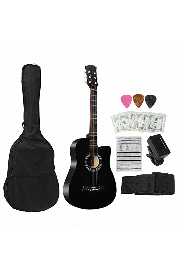 38 Inch Classical Guitar Kit With 6 Strings Gig Bag Tuner Picks Strap For Beginners Adults Kids