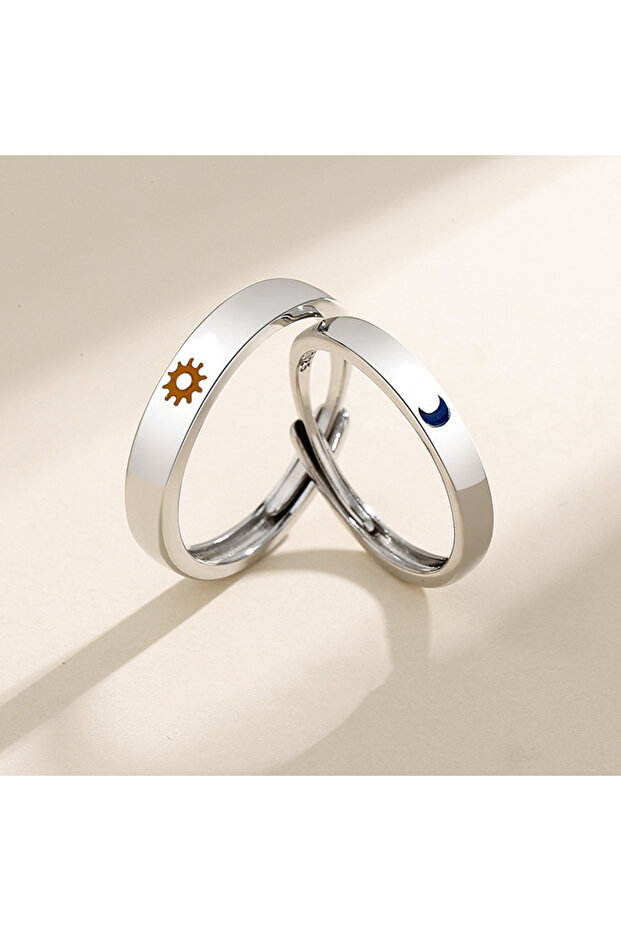 resizable qd174 New Simple Couple Rings Silver Color Sun Moon Adjustable Open Ring For Women Men Wed