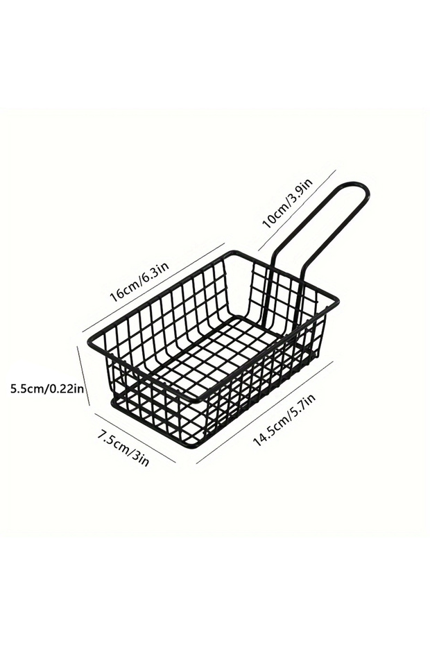 1PC black 1PC Creative rectangular French fries basket Snack basket Fried food container with handle