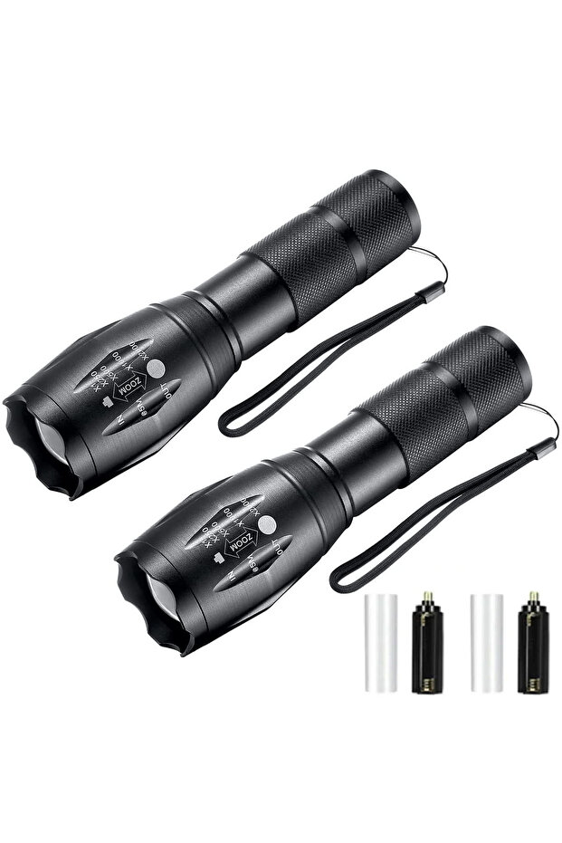 ZOOM 2PCS-No battery 1/2 Pack Rechargeable LED Flashlight, Zoomable Flashlights Al Alloy
