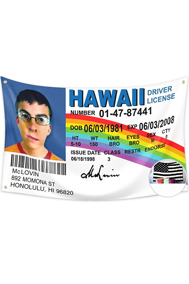 90 x 150cm WHITE McLovin ID Flag Fake Driver License Flag 3x5 Banner Funny Poster Durable Decoration