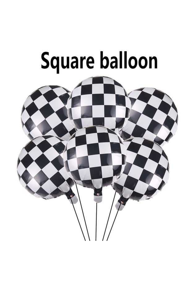 18inch 6pc fangkuai 6 Pack of 18 inch Racing Theme Party Decorative Wheel Balloon Black and White Sq