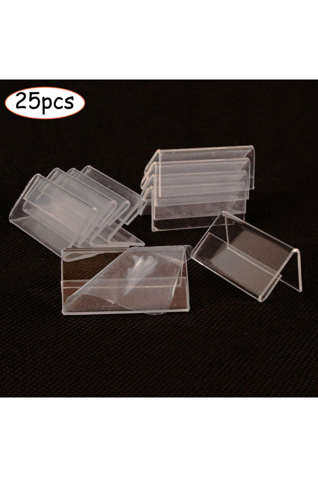 25 Pcs Sign Transparent Acrylic Display Holder Price Card Tag Label Set Counter-Top Stand 20*40mm...