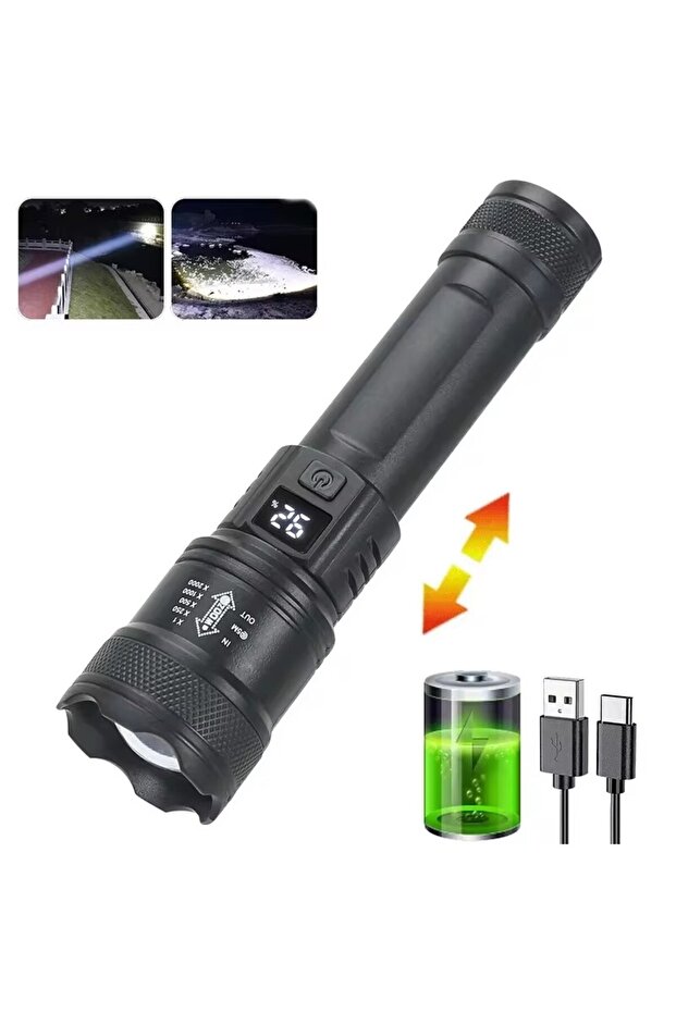 1 قطعة S384-A مصباح يدوي LED قوي قابل لإعادة الشحن ومصباح يدوي تكتيكي فائق السطوع مع شاشة عرض للطاقة