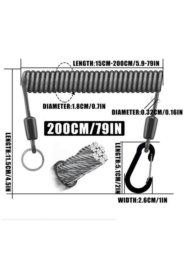 2M Aluminum Alloy SAMOLLA Heavy-Duty Elastic Fishing Lanyard: Universal Stainless Steel Safety Rope,