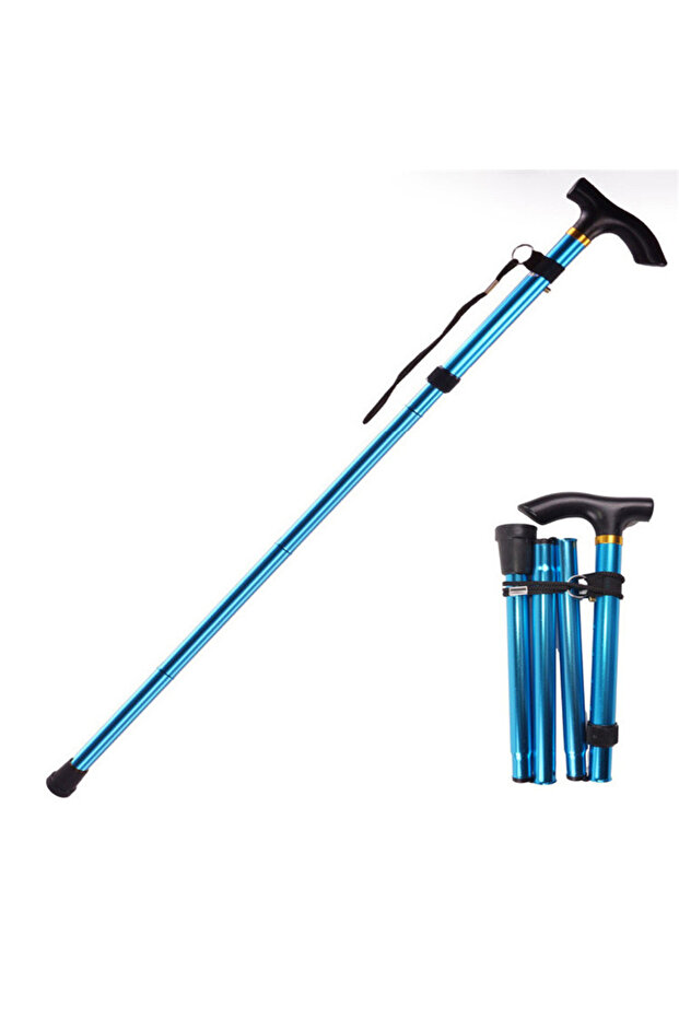 blue Multifunction Walking Stick Trekking Poles Telesco Fold Crutches Hiking Stick Crutch Elderly Me