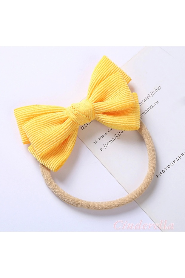 Yellow Striped Ribbon Bow - Rubber Barrette and Hair Clip