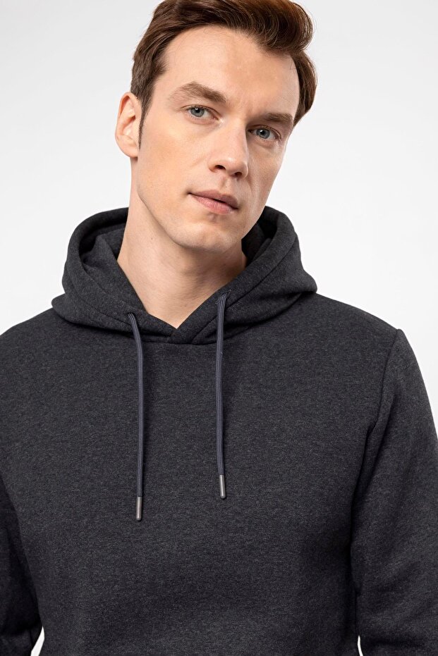 Kapişonlu Yaka Regular Düz Sweatshirt - 3