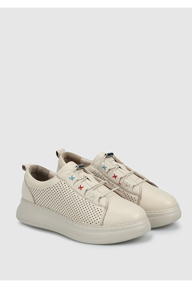 Bej Deri Kadın Sneaker - 2
