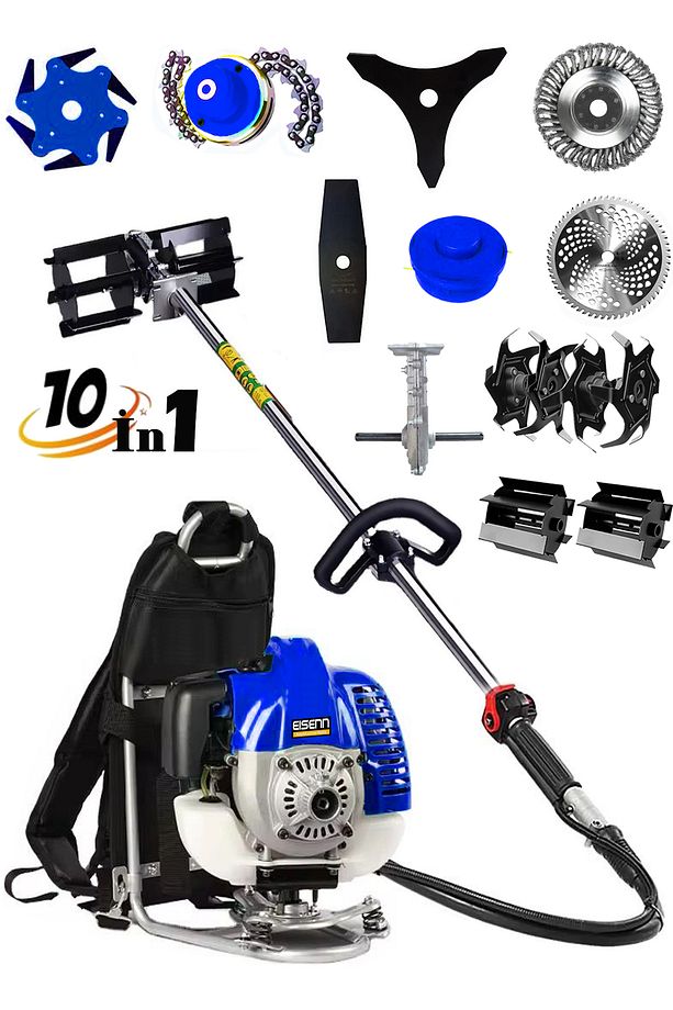 Alman ESH 400 10 İn 1 Sırt Tipi Ot Çim Biçme Tırpanı+Toprak Eşeleme+Akrobat Çapa Aparatı Çelik Fırça - 1