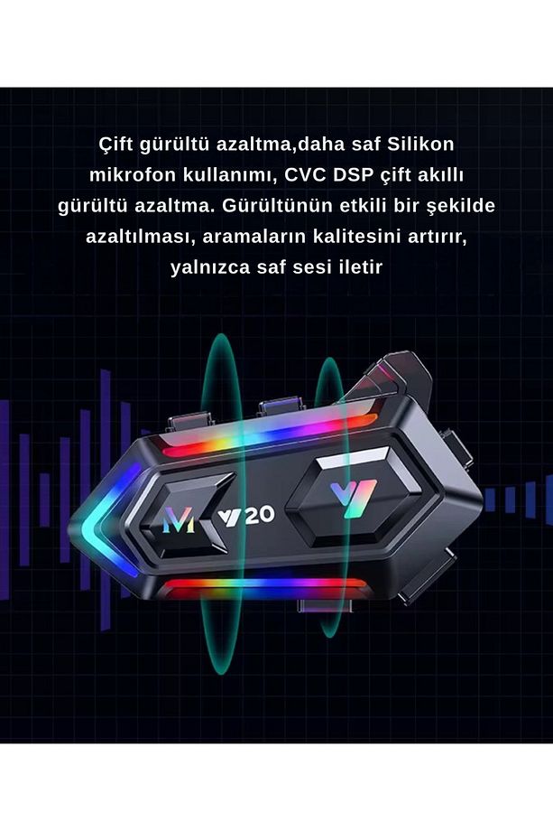 Y20 5.3 Motosiklet Kask Kulaklık Intercom Işıklı Motorsiklet Interkom RGB Işıklı Bluetooth - 3