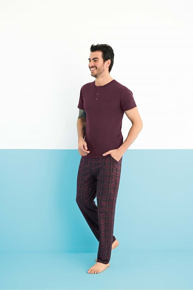AYDOĞAN Erkek Modal Kısa Kol Pijama Takımı - 1