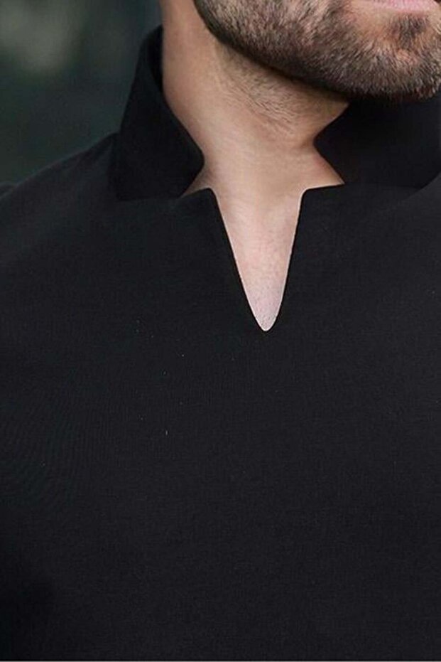 تي شيرت أسود بياقة بولو للرجال E7145 - 3