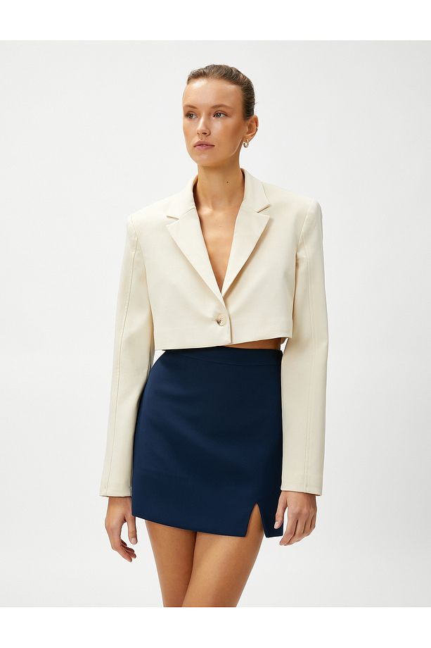 Crop Blazer Ceket Ekstra Kısa Tek Düğmeli - 3