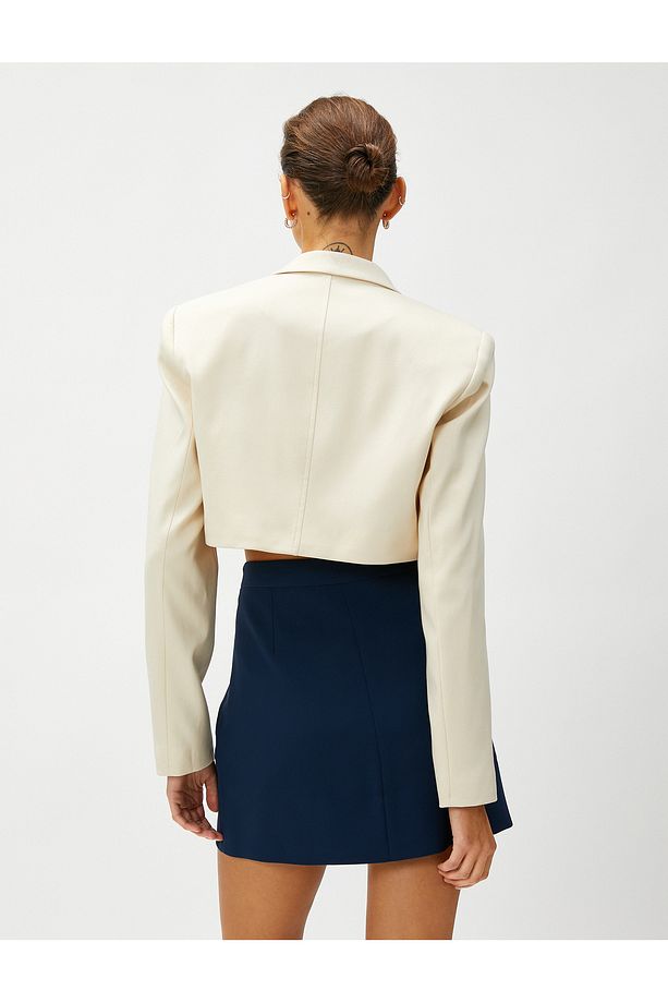 Crop Blazer Ceket Ekstra Kısa Tek Düğmeli - 4