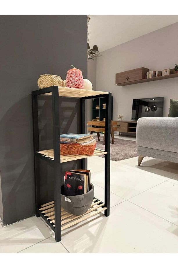 Ahşap Çubuklu Siyah Ayakkabılık Ve Çok Amaçlı Raf 7002 Siyah-ahşap - 7