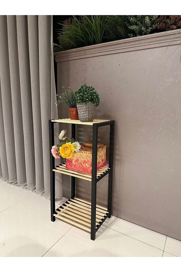 Ahşap Çubuklu Siyah Ayakkabılık Ve Çok Amaçlı Raf 7002 Siyah-ahşap - 3