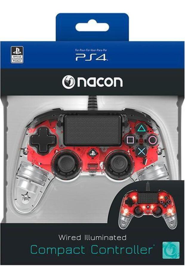 Nacon Wired Illuminated Compact Controller, for PS4 (Red) - 5