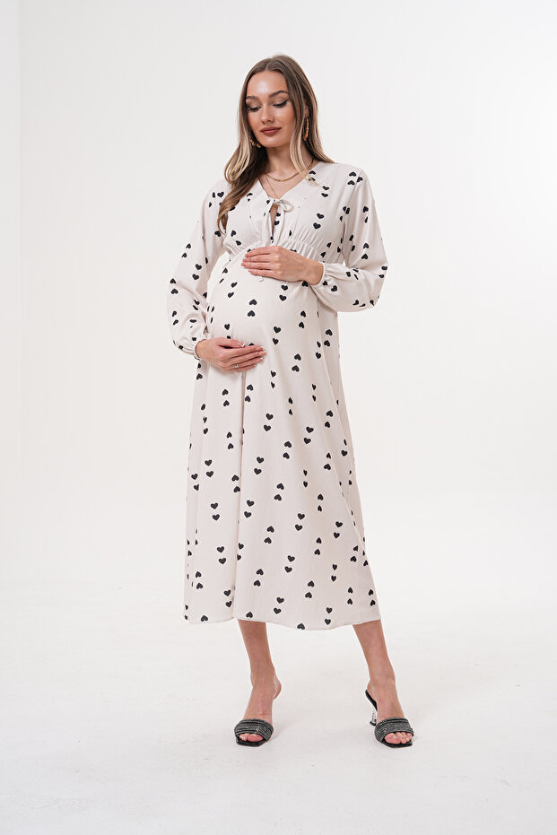 Pregnant and Maternity V-Neck Long Sleeve Woven Fabric Dress