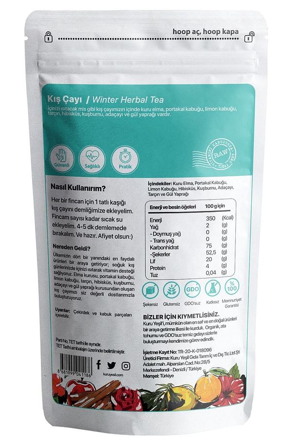 Kış Çayı - Bitki Çayı - Herbal Tea - Karışık Meyve Çayı - Detoks - Glutensiz - 300 gr - 3