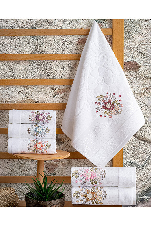 Buldan Üretim Dowry Embroidered Hazel Velvet 6-Piece Kitchen Towel I 30X50
