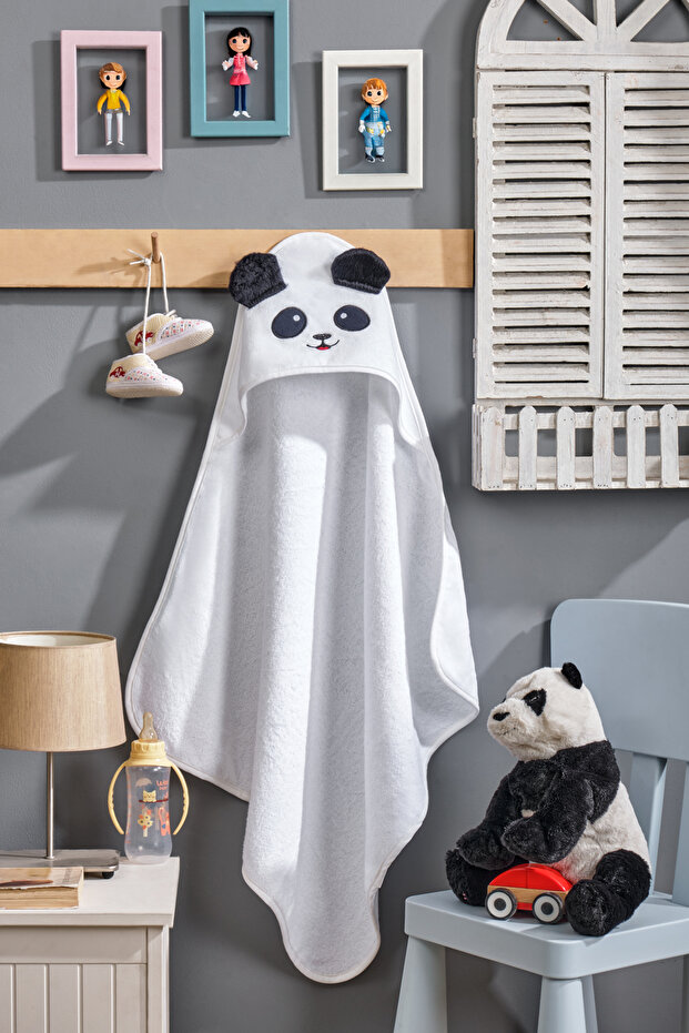Unisex Baby Swaddle Bath Towel Panda Themed, 100% Cotton, Soft Textured, Hooded