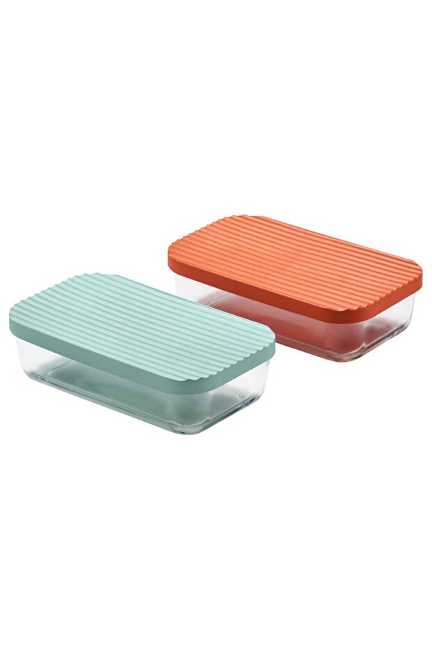 HAVSTOBIS Glass Food Container with Lid 700ml, Transparent/Multicolour 2 Pack | IKEA