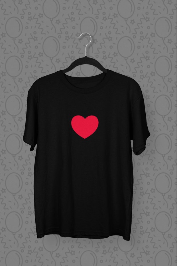 GIRLS/WOMEN RED HEART TRANSFER PRINTED ROUND NECK SHORT SLEEVE T-SHIRT
