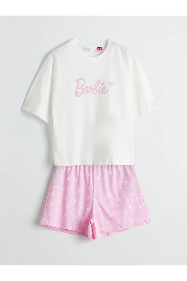 LCW Young Pembe Barbi Baskılı Kadın Şortlu Pijama Takımı - 1