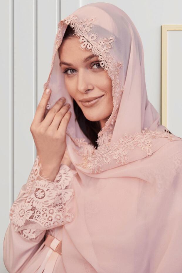 Mevlüt Shawl, Maternity & Maternity Shawl, Guipure Lace Chiffon Shawl 0028 Powder