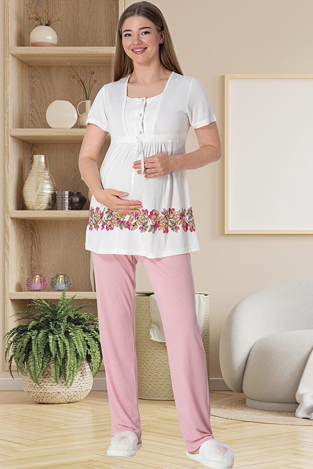 Mecit 5800 Bloom Mavi Sabahlıklı Lohusa Pijama Takımı - 3