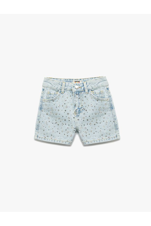 Zımba Detaylı Cepli Pamuklu Denim Şort - 3