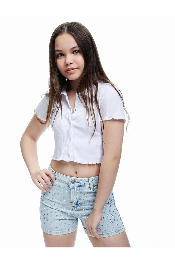 Zımba Detaylı Cepli Pamuklu Denim Şort - 2
