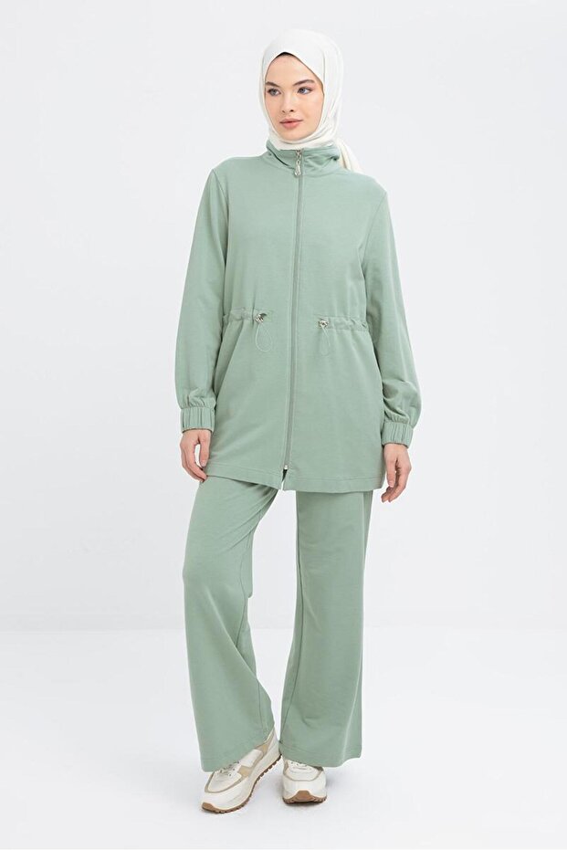 Waist Gathered Zippered Tracksuit Set S31087A0