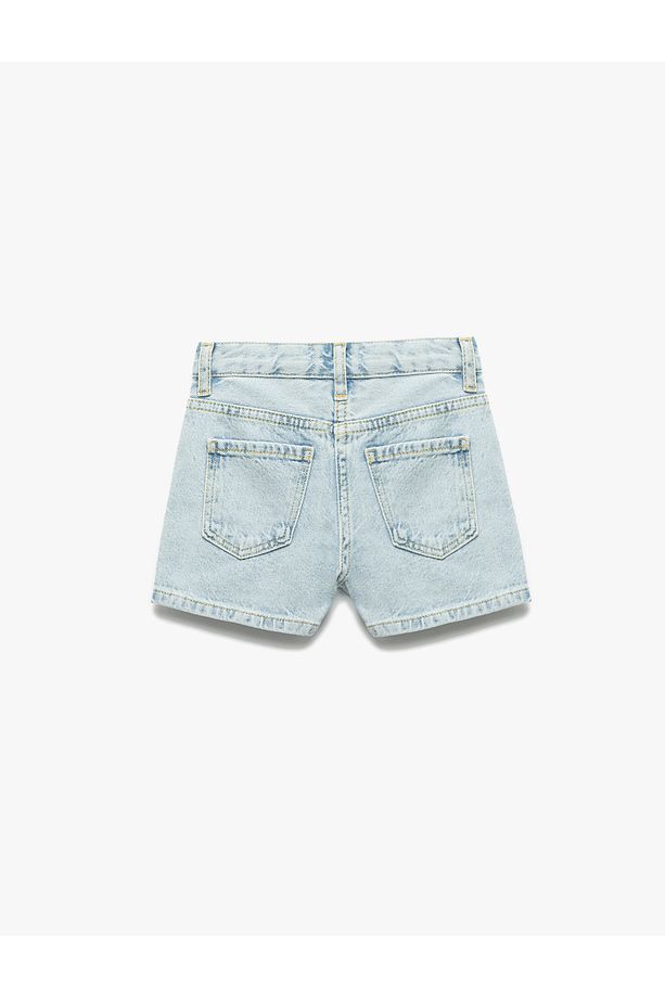 Zımba Detaylı Cepli Pamuklu Denim Şort - 4