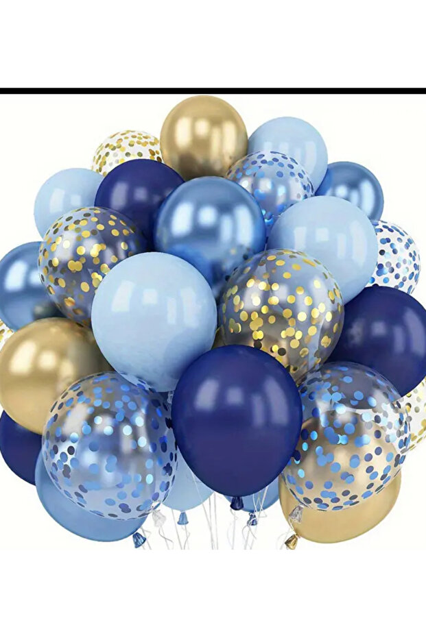 Blue White Blue Chrome Transparent Gold Sequin Balloon Harness 25 Pcs