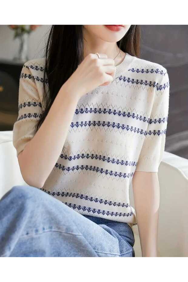 Women's Short Sleeve Summer Thin Knitwear Blouse