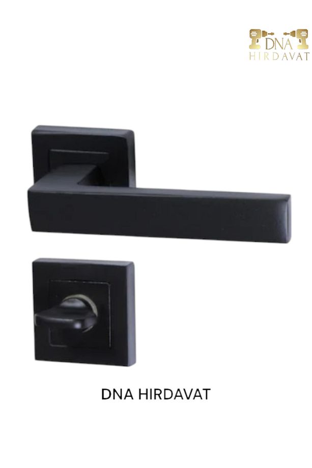 Siyah Kare Rozetli WC Kapı Kolu ( 1 Takım=2 Adet Kapı Kolu 2 Adet Alt Rozet ) - 1