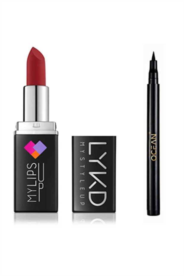 Matte Lipstick 354 Red Love Ocean Black Eyeliner Set