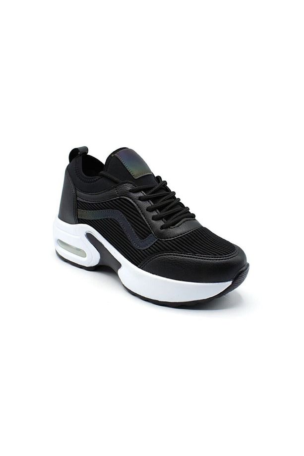 Siyah - Air Taban Anoraklı Rahat Yumuşak Unisex Spor Ayakkabı - 2