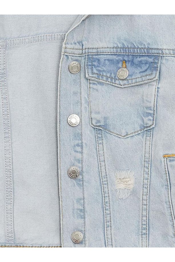 Asit Yıkamalı Basic Uzun Kollu Kız Çocuk Jean Ceket - 2