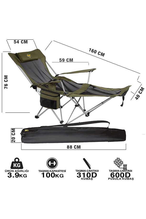 Lazy 3 Plus Yatabilen Kamp Sandalyesi Haki - 6