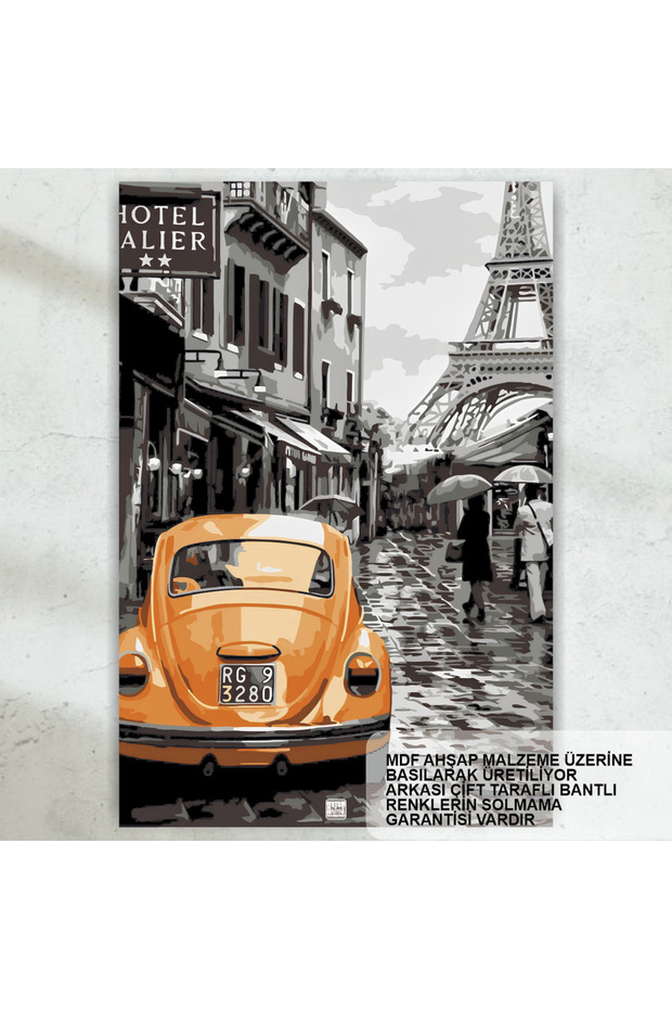 France Paris Eiffel Tower Classic Car Vosvos Nostalgic Retro Wood Poster Painting