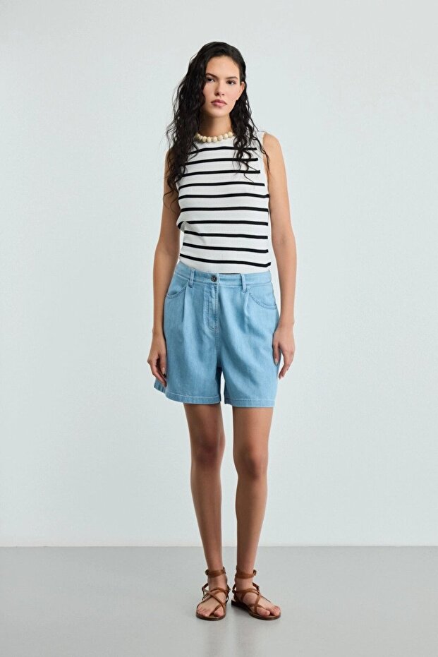 Lyocell Denim Şort - Mavi - 3