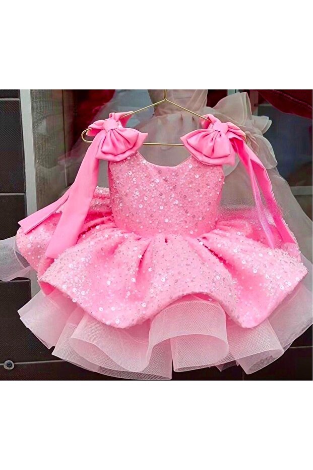 kız çocuk pembe pullu elbise - 1