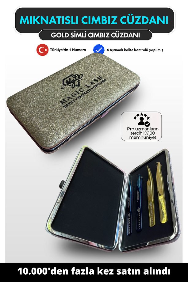 Gold Simli Mıknatıslı Ipek Kirpik Cımbız Cüzdanı Şık Ve Güvenli Saklama Çözümü - 1