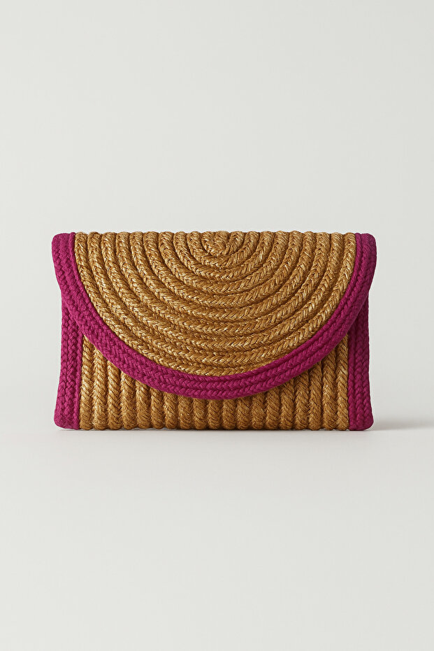 Children's Wicker Look Natural Color Handbag - Summer Knitted Textured Model (14X20)