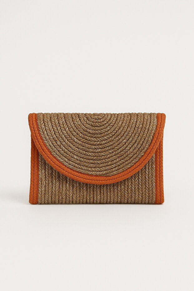 Children's Wicker Look Natural Color Handbag - Summer Knitted Textured Model (14X20)