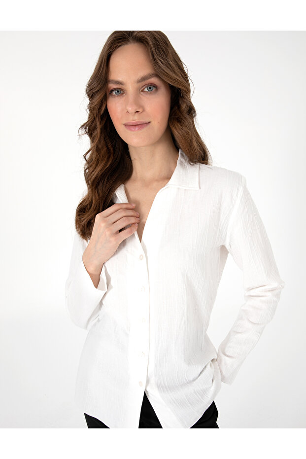 White Slim Fit Long Sleeve Shirt 50301101 -Vr013