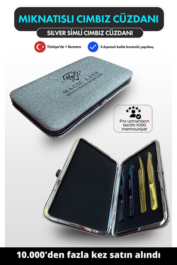 Silver Simli Mıknatıslı Ipek Kirpik Cımbız Cüzdanı Şık Ve Güvenli Saklama Çözümü - 1